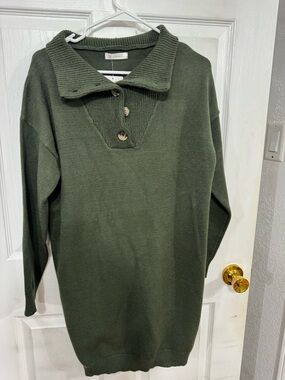 Amazon Olive Green Button-Front Sweater Dress